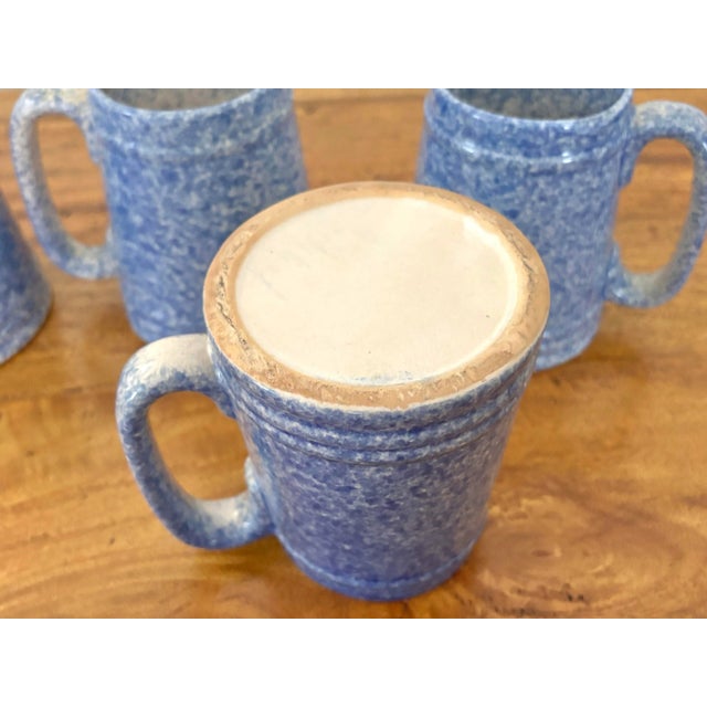 Ceramic 1970s Blue Spongeware Pottery Coffee Mugs - Set of 4 For Sale - Image 7 of 8