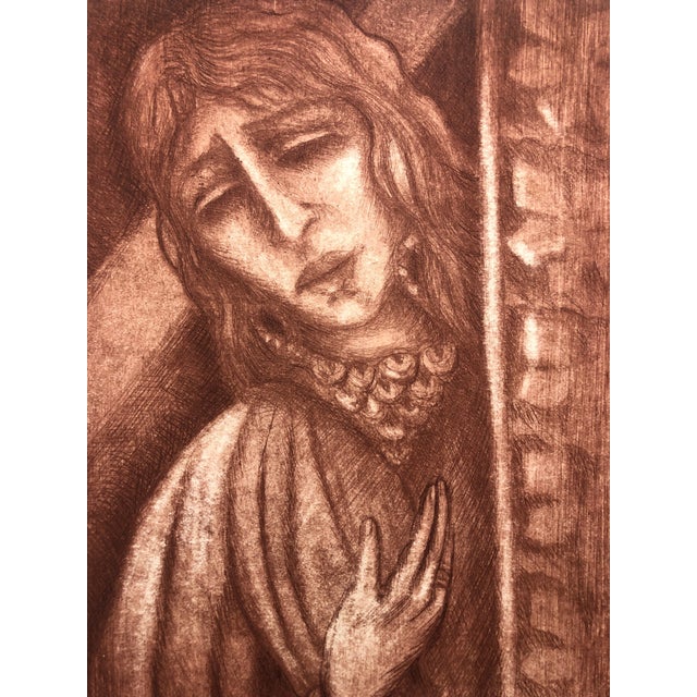 Etching hand signed and dated in English. Titled, "and Bathsheba went into the King" Shulamit Wittenberg Miller Born 1908...
