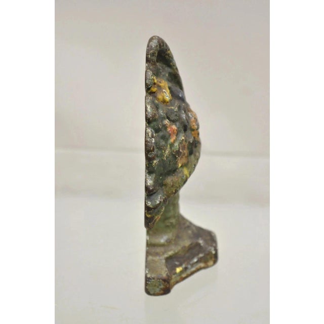 Early 20th Century Antique Victorian Cast Iron Small Painted Orange Floral Bouquet Basket Door Stop For Sale - Image 5 of 8
