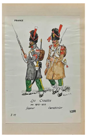 Herbert Knotel, Les Croates (French Army in 1812-13), Ink & Watercolor Drawing, 1940s