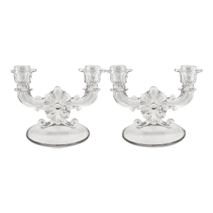 Indiana Glass Company Two-Light Candleholders Floral Bow Design