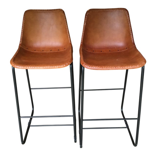 CB2 Slope Leather Bar Stools A Pair Chairish