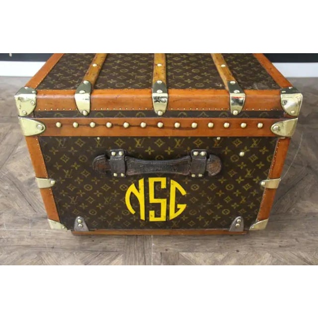 Brown Steamer Trunk in Stenciled Monogram from Vuitton Trunk, 1920s For Sale - Image 8 of 15