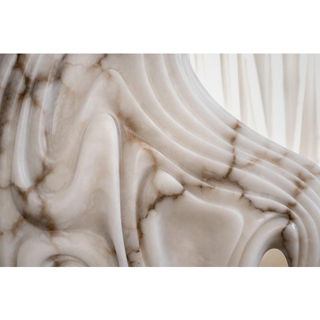 Not Yet Made - Made To Order Large Fossil Moon Wall Mirror in Alabaster and Glass Mirror by Amarist Studio For Sale - Image 5 of 17