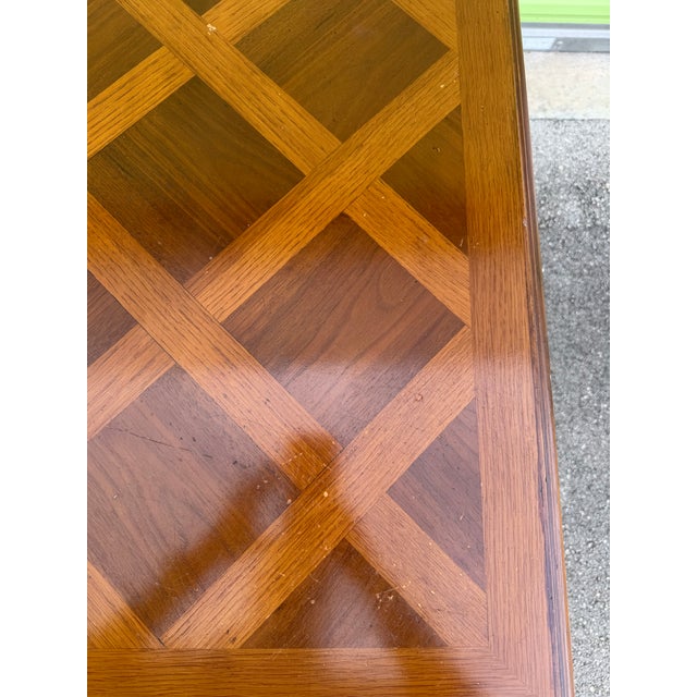 French Vintage Louis XV Style Carved Wood Parquetry Game Table For Sale - Image 3 of 12