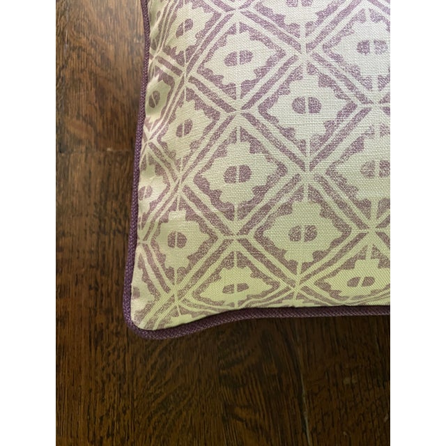 Professionally sewn, fully-lined, zippered throw pillow cover featuring Pintura Studio's Berain in Lilac on the face side...