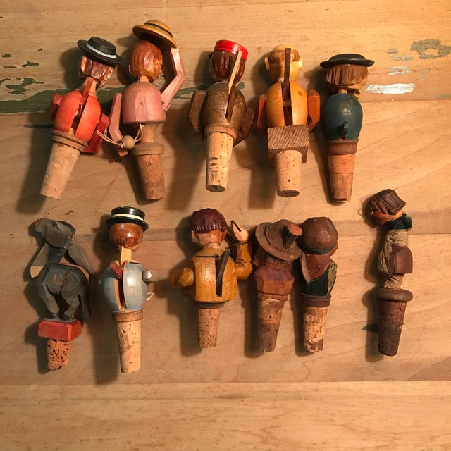 Antique Italian Anri Wood Hand Carved Vintage Bottle Stoppers Corks Set of 11 Chairish