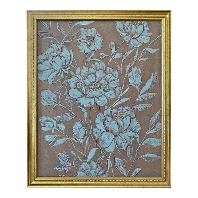 Abstract Botanical Acrylic Painting on Canvas, Framed Original Modern Organic Art by Tatiana Duperault For Sale