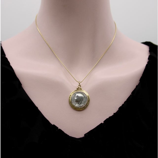 Metal 1990s Sterling Silver and 14k Gold Brother Wolf Our Lady of Lourdes Medallion For Sale - Image 7 of 9