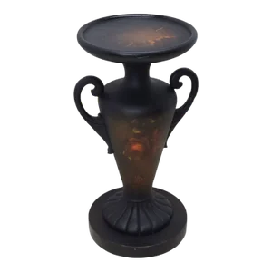 Antique Regency Neclassical Urn Form Hand Painted Romantic Roses Carved Wood Plant Stand