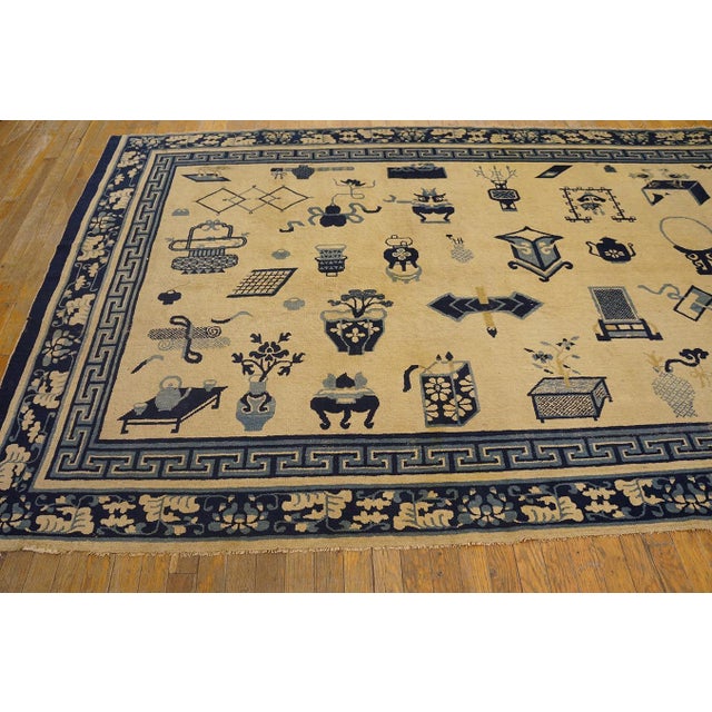 Beige 1850s Beige Background Antique Chinese Ningxia Rug With 100 Antiques Pattern For Sale - Image 8 of 10
