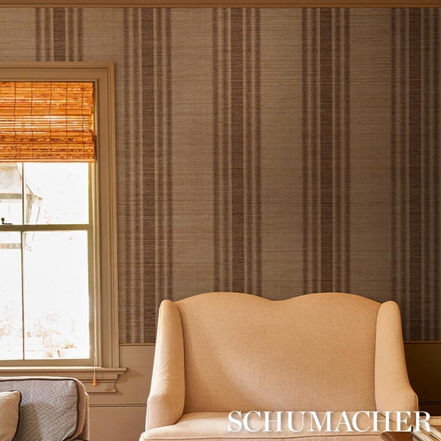 2020s Schumacher Cassia Silk Stripe Wallcovering Wallcovering In Walnut For Sale - Image 5 of 6