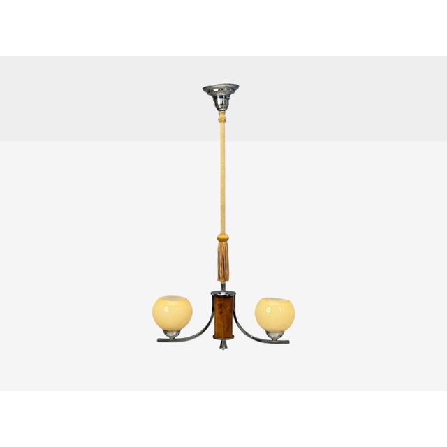 Art Deco Swedish Art Deco, Pendant Light, Burl, Cord, Glass, Chrome, Sweden, 1930s For Sale - Image 3 of 11