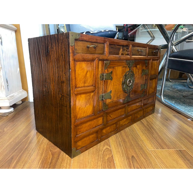 Traditional Late 19th Century Late Chosŏn Period Korean Elmwood "Nong" Chest For Sale - Image 3 of 13