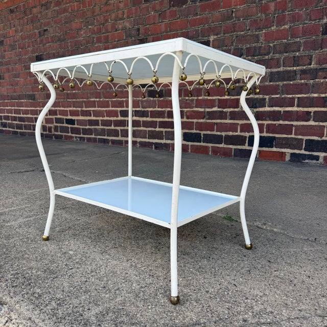 Metal Rare Salterini Patio Side Table Vitro Lite White Glass For Sale - Image 7 of 12