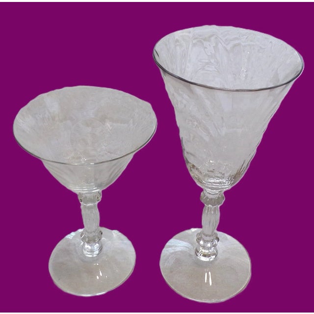 Mid 20th Century Cambridge Caprice Crystal Clear Stemmed Glasses, 10 Water and 6 Wine For Sale - Image 14 of 14