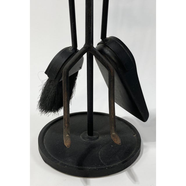 Mid 20th Century Vintage MCM Iron and Wood Fireplace Tools on Stand For Sale - Image 5 of 5