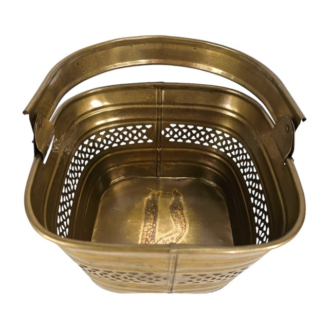 Mid-Century Modern 1970’s Indian Solid Brass Pierced Square Basket With Ribbed Detail For Sale - Image 3 of 9
