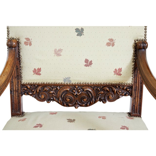 Set of Large Antique French Armchairs in Carved Walnut, 1880 For Sale - Image 4 of 9