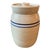 Vintage Signed Marshal Pottery Stoneware Crock Jar and Lid With Double Cobalt Stripes For Sale