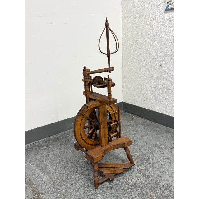 Traditional Upright Wooden Spinning Wheel, Antique For Sale - Image 3 of 12