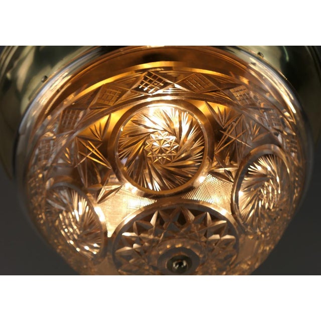 1920s Large Art Deco Brass Ceiling Lamp with Hand-Cut Lead Crystal Shade, Austria, 1920s For Sale - Image 5 of 12