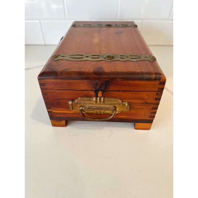 Vintage Dovetail Cedar Wood and Brass Cigar Box | Chairish