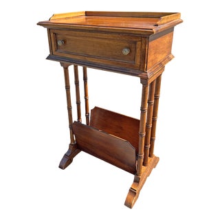 1970s Vintage Faux Bamboo Small Accent Table With Magazine Rack For Sale