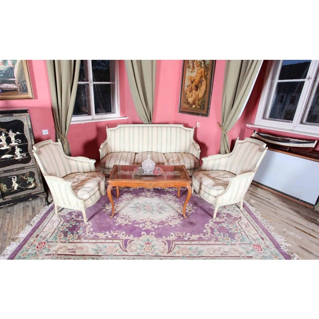 Louis XV style coffee table. Made of solid oak. Hand-carved. Hand-woven pediment with central carving. Top cover is made...