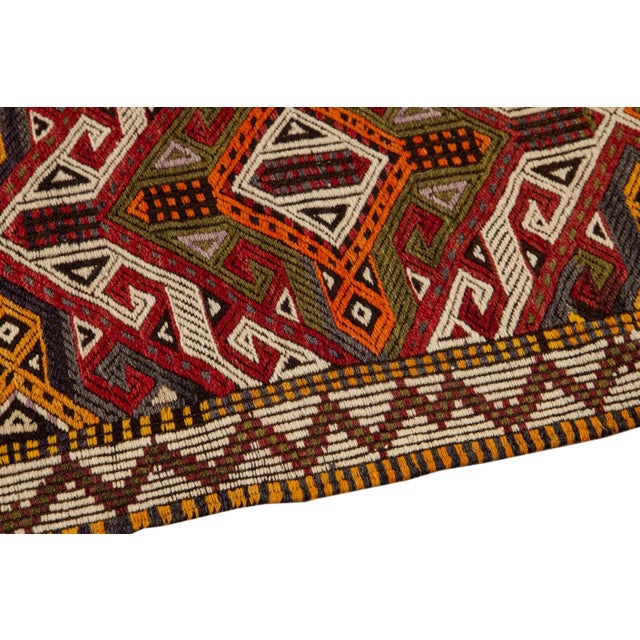 Brown 1960s Vintage Indian Sumack Handmade Brown Geometric Wool Rug For Sale - Image 8 of 9