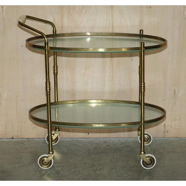 Art Deco Frosted Glass & Polished Brass Drinks Trolley, 1920s For Sale - Image 3 of 15