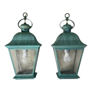 Pair of Solid Brass Vintage Ceiling Lantern 19”.5 X 9”.5 X 9”.5 For Sale