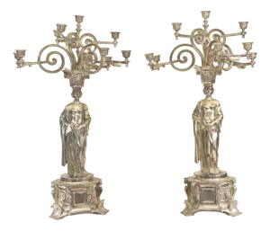 English Victorian Silver-Plated Candelabras, Set of 2