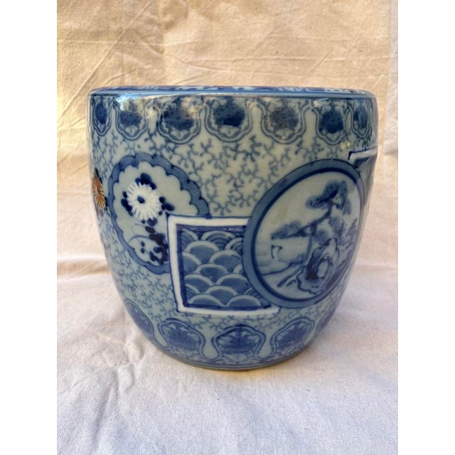 Ceramic Japanese Blue and White Hibachi Pot For Sale - Image 7 of 13