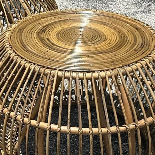 Late 20th Century Late 20th Century Vintage Coastal Bent Rattan Side Tables After Albini - a Pair For Sale - Image 5 of 12