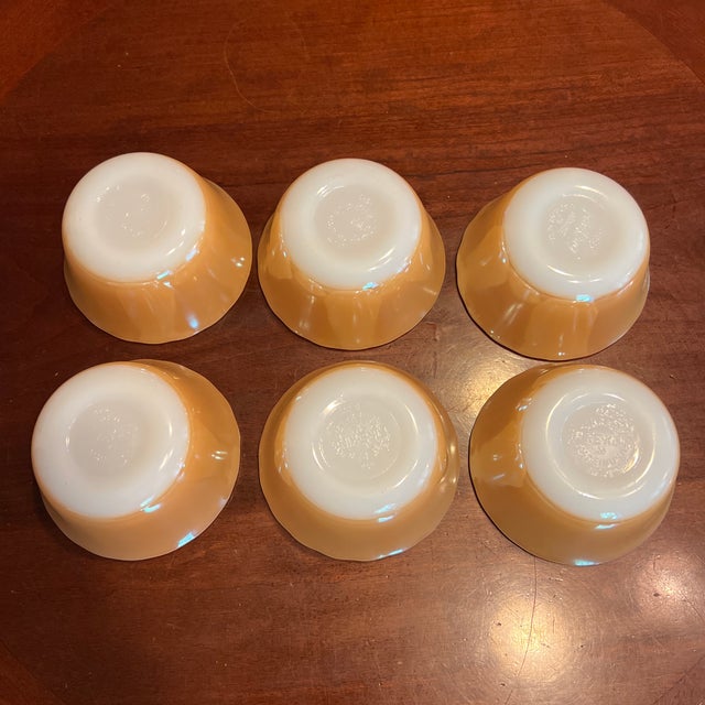 1960s Vintage Fire King Peach Custard Cups, Ramekins, Set of Six Dessert Cups For Sale - Image 5 of 9