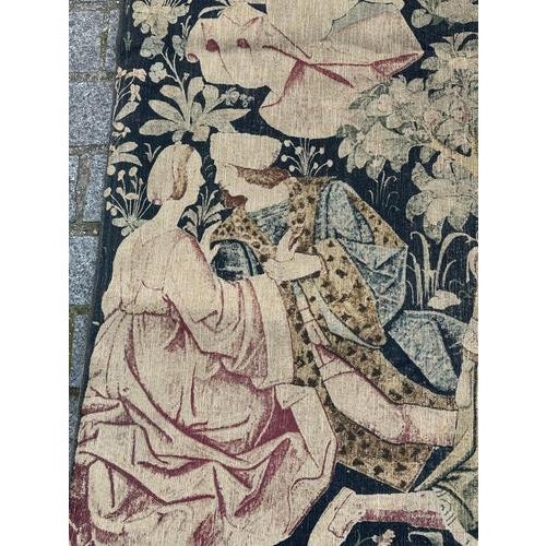 Vintage French Medieval Style Screen Printed Tapestry, 1960s For Sale - Image 10 of 18