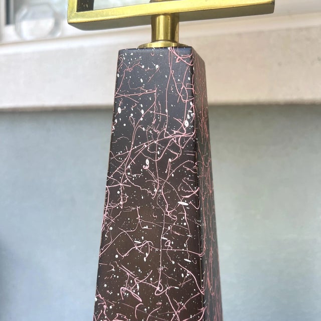 Rembrandt Lamp Company Mid-Century Modern Obelisk Table Lamp With String Shade For Sale - Image 4 of 11