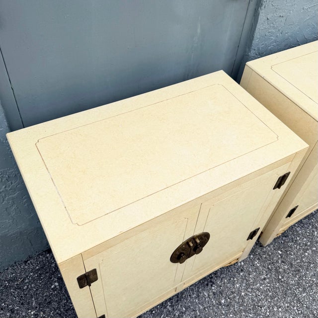 Wood Vintage Chinoiserie Cream and Gold Server Cabinets - A Pair For Sale - Image 7 of 12