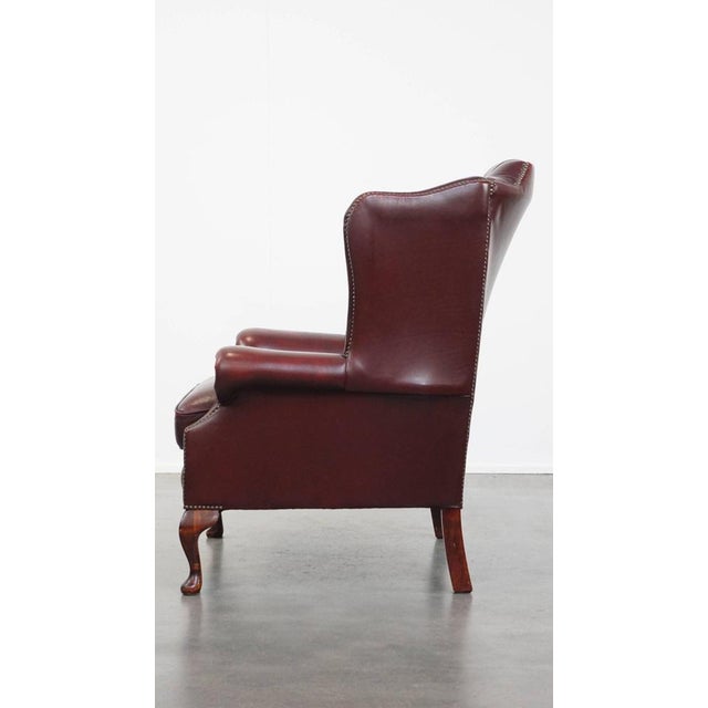Classic Red Cowhide English Chesterfield Wing Chair with an Exceptionally Wide Seat For Sale - Image 5 of 15