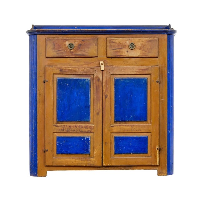 19th century swedish pine painted kitchen cupboard circa 1880. Rare and good quality pine sideboard come dresser base....