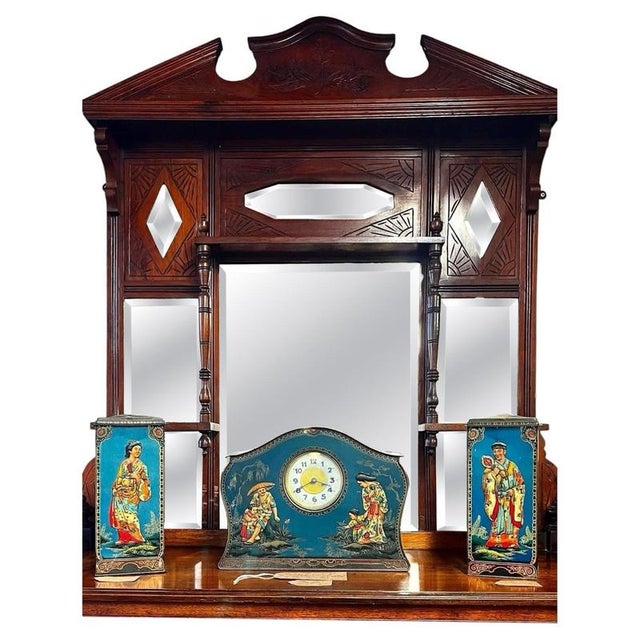 Brown Large Antique Edwardian Wall Mirror with Backboards, 1905 For Sale - Image 8 of 8