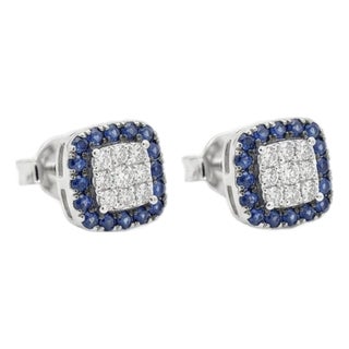 Natural 18k Gold Diamond 0.40ct Blue Sapphire Stud Earrings, Pair For Sale