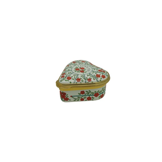 English Halcyon Days England Enamel Heart Shaped I Love You Trinket Keepsake Box 2" For Sale - Image 3 of 12