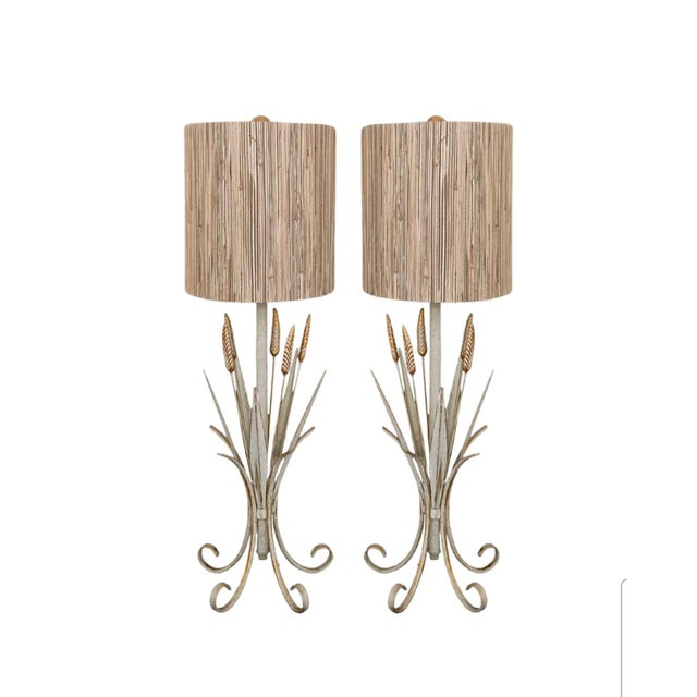 Coco Chanel Style Hollywood Regency Sheaf of Wheat Table Lamps - A Pair For Sale - Image 12 of 12