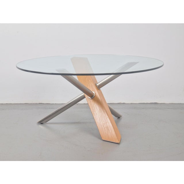 Postmodern Postmodern Cross Leg Coffee Table in Wood, Stainless Steel and Glass, Italy, 1990s For Sale - Image 3 of 8