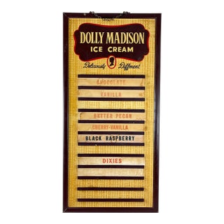 1040s Tin Dolly Madison Ice Cream Flavor Board For Sale
