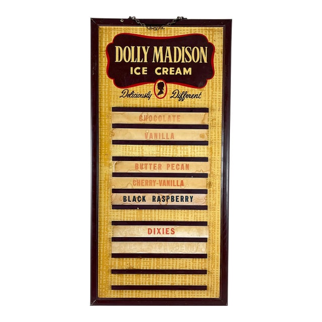 1040s Tin Dolly Madison Ice Cream Flavor Board For Sale