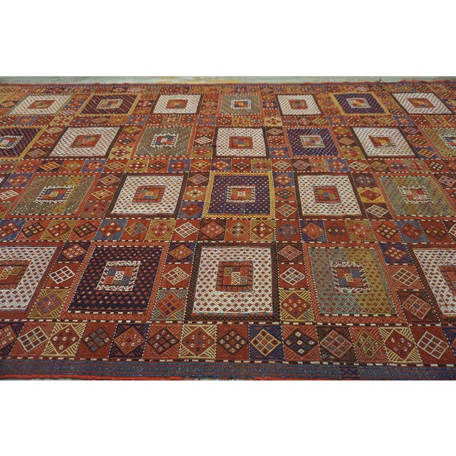 Textile Incredible Square Pattern in a Red Background Color Antique Caucasian Verneh Flat-Weave Rug For Sale - Image 7 of 10