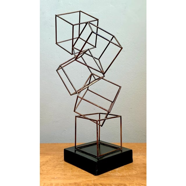 Vintage Geometric Metal Cube Sculpture For Sale In West Palm - Image 6 of 12